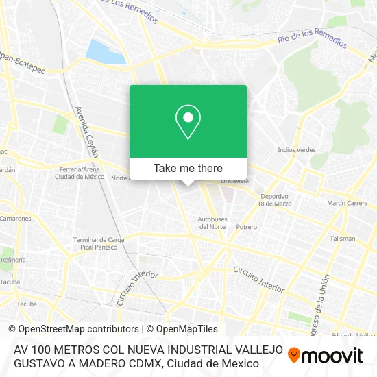 Mapa de AV  100 METROS  COL  NUEVA INDUSTRIAL VALLEJO  GUSTAVO A  MADERO  CDMX
