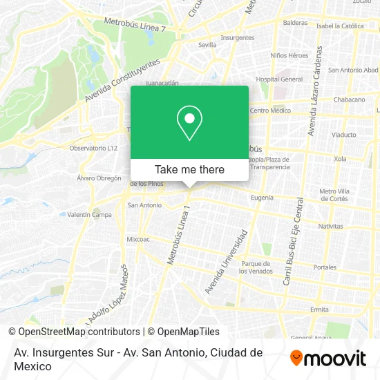 Av. Insurgentes Sur - Av. San Antonio map