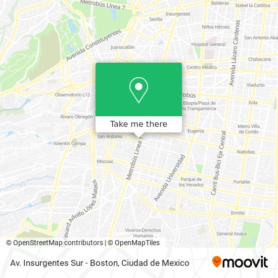 Av. Insurgentes Sur - Boston map