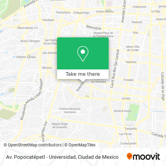 Av. Popocatépetl - Universidad map