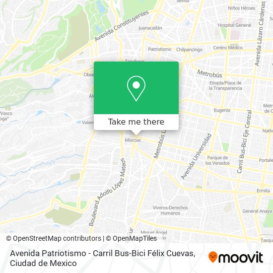 Mapa de Avenida Patriotismo - Carril Bus-Bici Félix Cuevas