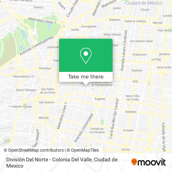 División Del Norte - Colonia Del Valle map