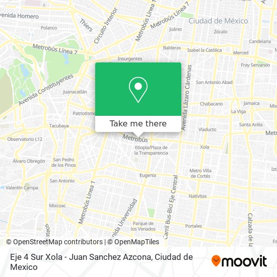Eje 4 Sur Xola - Juan Sanchez Azcona map