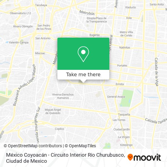 México Coyoacán - Circuito Interior Río Churubusco map