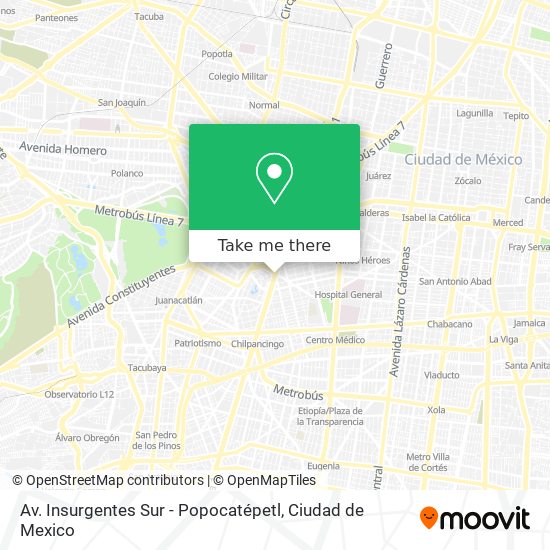 Av. Insurgentes Sur - Popocatépetl map