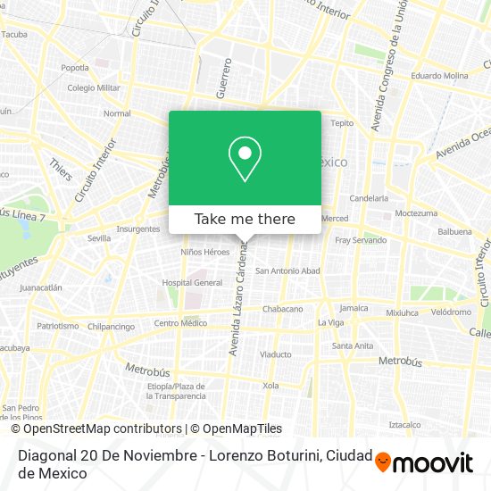 Mapa de Diagonal 20 De Noviembre - Lorenzo Boturini