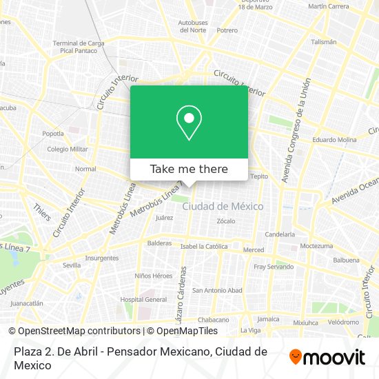 Plaza 2. De Abril - Pensador Mexicano map