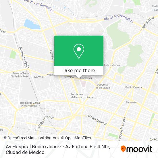 Mapa de Av Hospital Benito Juarez - Av Fortuna Eje 4 Nte