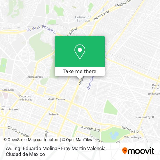 Av. Ing. Eduardo Molina - Fray Martin Valencia map