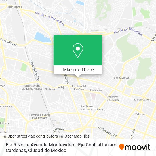 Mapa de Eje 5 Norte Avenida Montevideo - Eje Central Lázaro Cárdenas