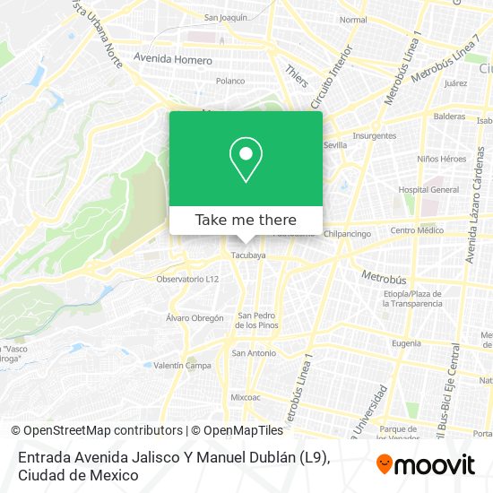 Mapa de Entrada Avenida Jalisco Y Manuel Dublán (L9)