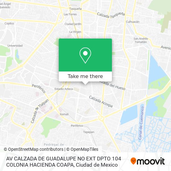 Mapa de AV  CALZADA DE GUADALUPE NO EXT    DPTO 104   COLONIA HACIENDA COAPA