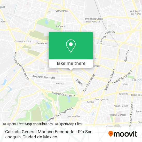 Calzada General Mariano Escobedo - Río San Joaquín map