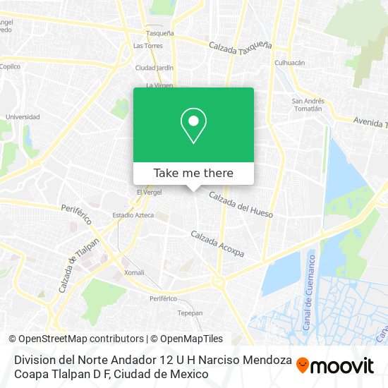 Division del Norte  Andador 12  U H Narciso Mendoza Coapa  Tlalpan D F map