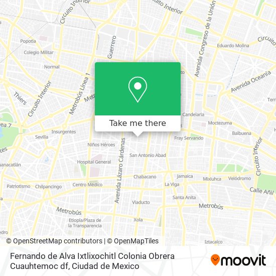 Fernando de Alva Ixtlixochitl  Colonia Obrera  Cuauhtemoc df map
