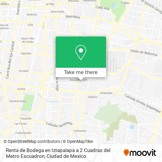 Renta de Bodega en Iztapalapa a 2 Cuadras del Metro Escuadron map