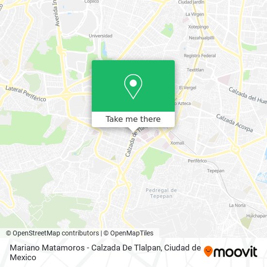 Mariano Matamoros - Calzada De Tlalpan map