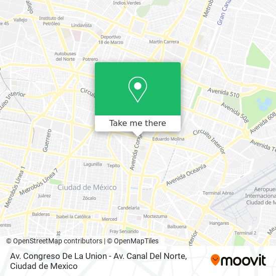 Mapa de Av. Congreso De La Union - Av. Canal Del Norte