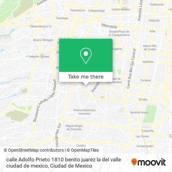 calle Adolfo Prieto 1810  benito juarez  la del valle  ciudad de mexico map