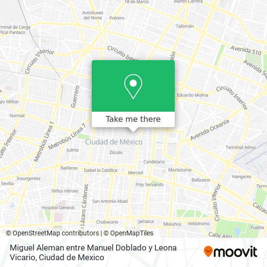 Miguel Aleman entre Manuel Doblado y Leona Vicario map