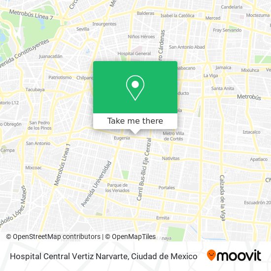 Hospital Central Vertiz Narvarte map