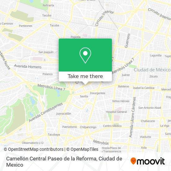 Mapa de Camellón Central Paseo de la Reforma