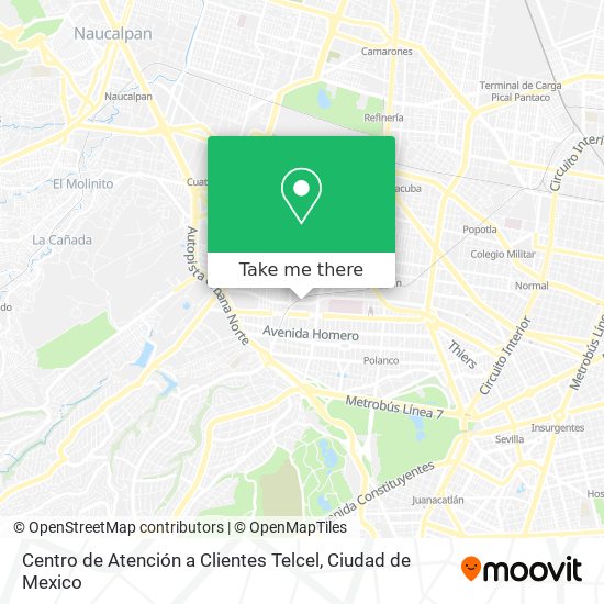 Centro de Atención a Clientes Telcel map