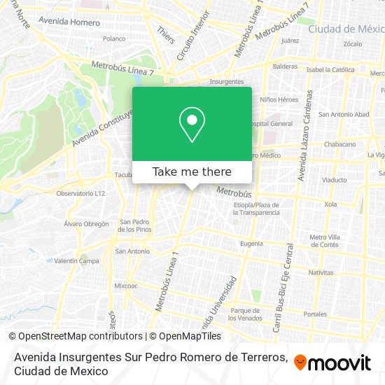 Avenida Insurgentes Sur Pedro Romero de Terreros map