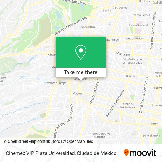 Mapa de Cinemex VIP Plaza Universidad