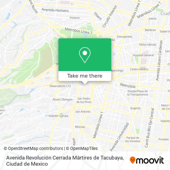 Mapa de Avenida Revolución Cerrada Mártires de Tacubaya