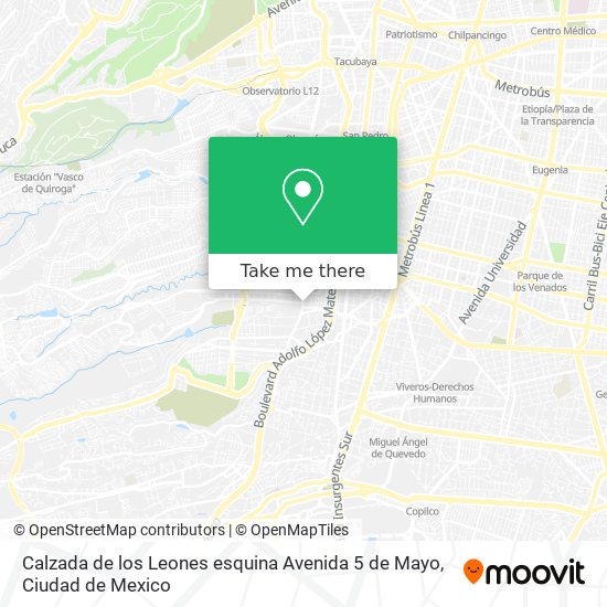 Mapa de Calzada de los Leones esquina Avenida 5 de Mayo