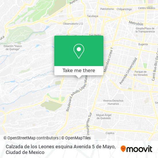 Calzada de los Leones esquina Avenida 5 de Mayo map