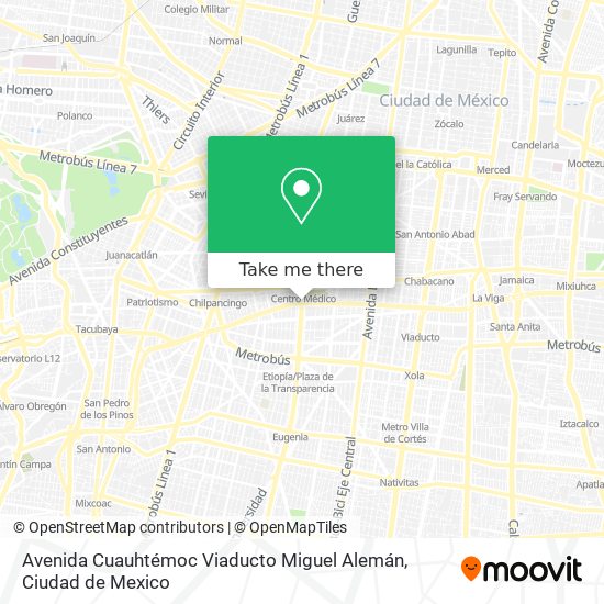 Mapa de Avenida Cuauhtémoc Viaducto Miguel Alemán