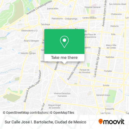Mapa de Sur Calle José I. Bartolache