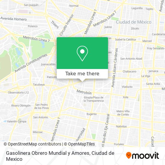 Mapa de Gasolinera Obrero Mundial y Amores