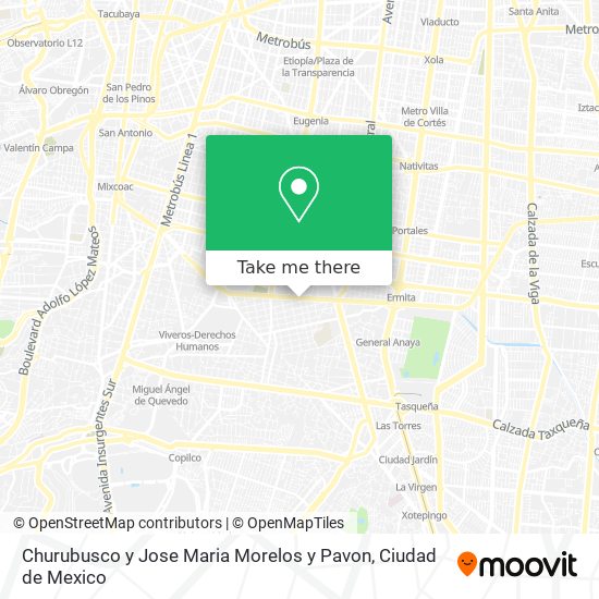 Churubusco y Jose Maria Morelos y Pavon map