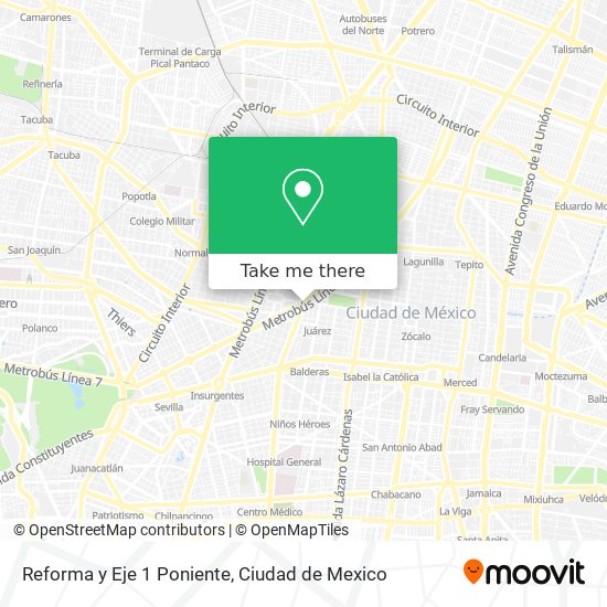 Mapa de Reforma y Eje 1 Poniente