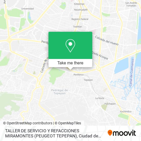 TALLER DE SERVICIO Y REFACCIONES MIRAMONTES (PEUGEOT TEPEPAN) map