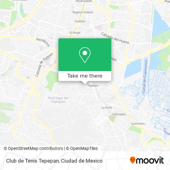 How to get to Club de Tenis Tepepan in Coyoacán by Bus or Train?