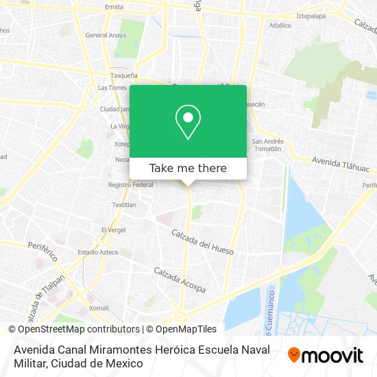 Avenida Canal Miramontes Heróica Escuela Naval Militar map