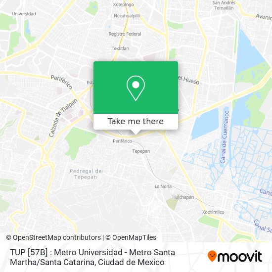 TUP [57B] : Metro Universidad - Metro Santa Martha / Santa Catarina map