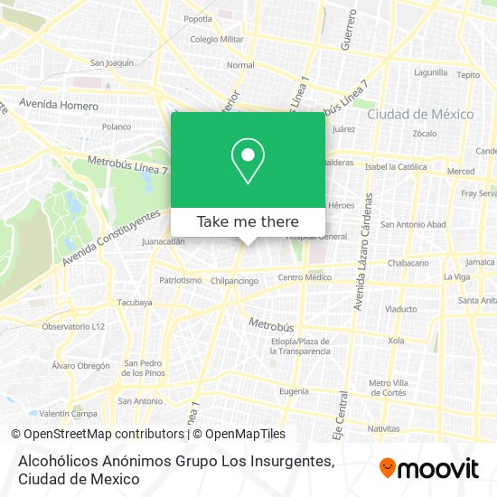 Mapa de Alcohólicos Anónimos Grupo Los Insurgentes