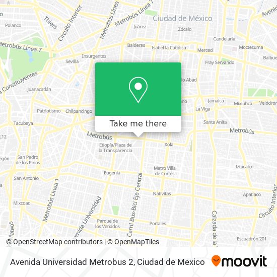 Avenida Universidad Metrobus 2 map