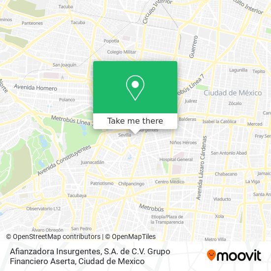 Mapa de Afianzadora Insurgentes, S.A. de C.V. Grupo Financiero Aserta