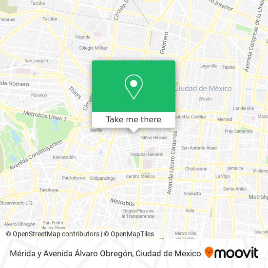 Mérida y Avenida Álvaro Obregón map