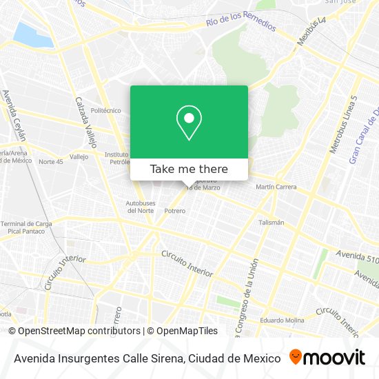 Avenida Insurgentes Calle Sirena map