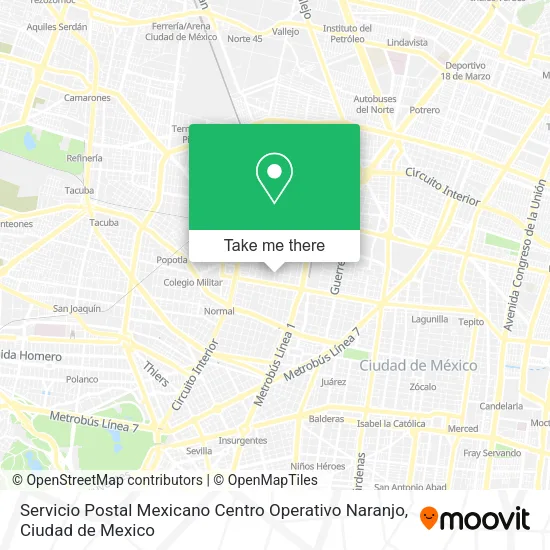 Mapa de Servicio Postal Mexicano Centro Operativo Naranjo