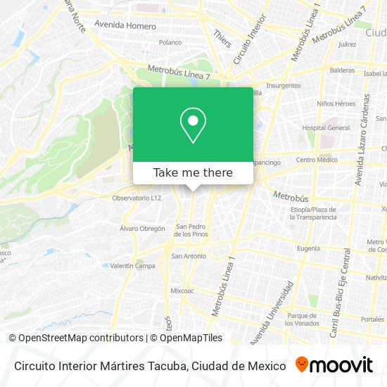 Circuito Interior Mártires Tacuba map
