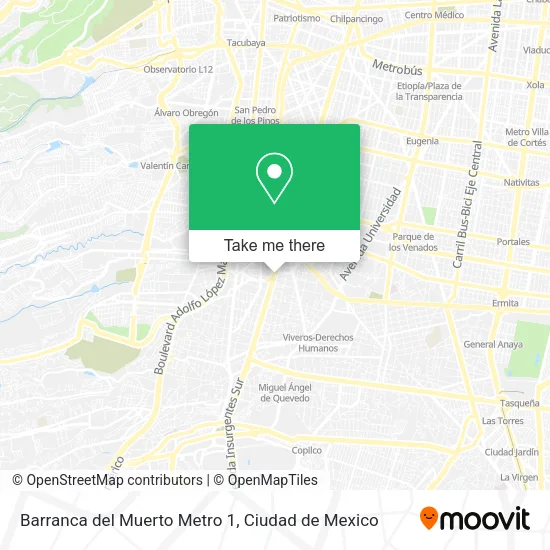 Barranca del Muerto Metro 1 map