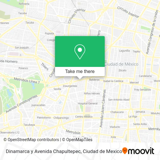 Dinamarca y Avenida Chapultepec map